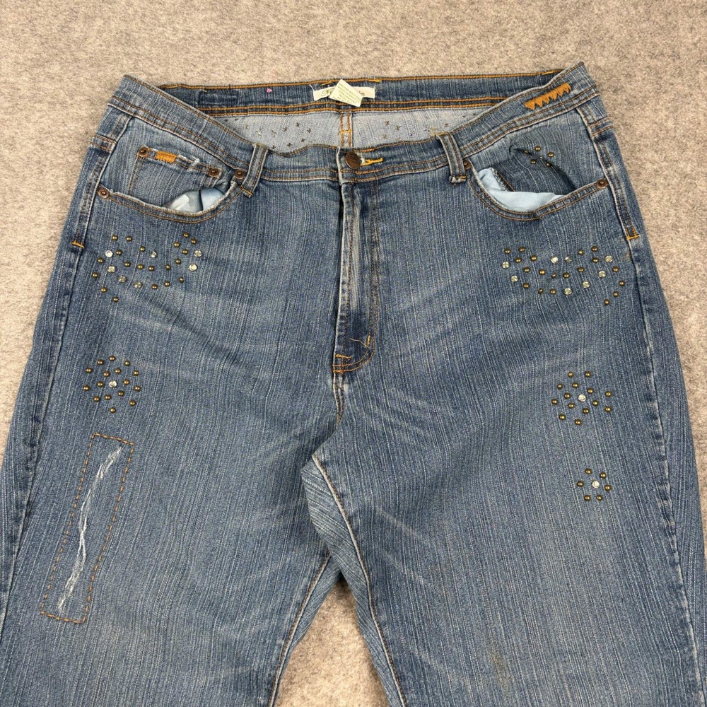 Neeso Denim Flare Jeans Womens 20‎ Blue Studded Star Print Embellished Y2K Boho